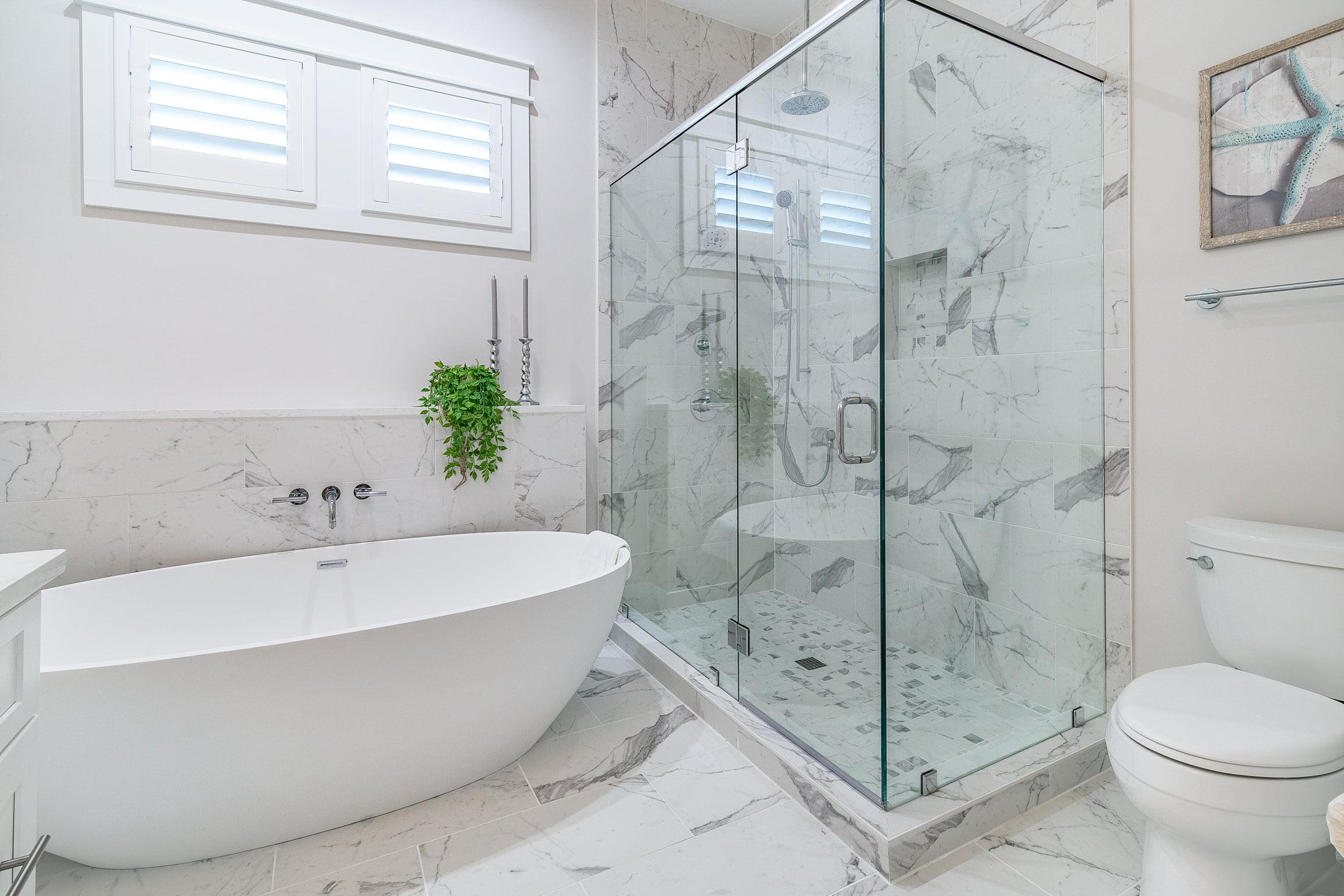Soaking tub and glassed-in walk-in shower