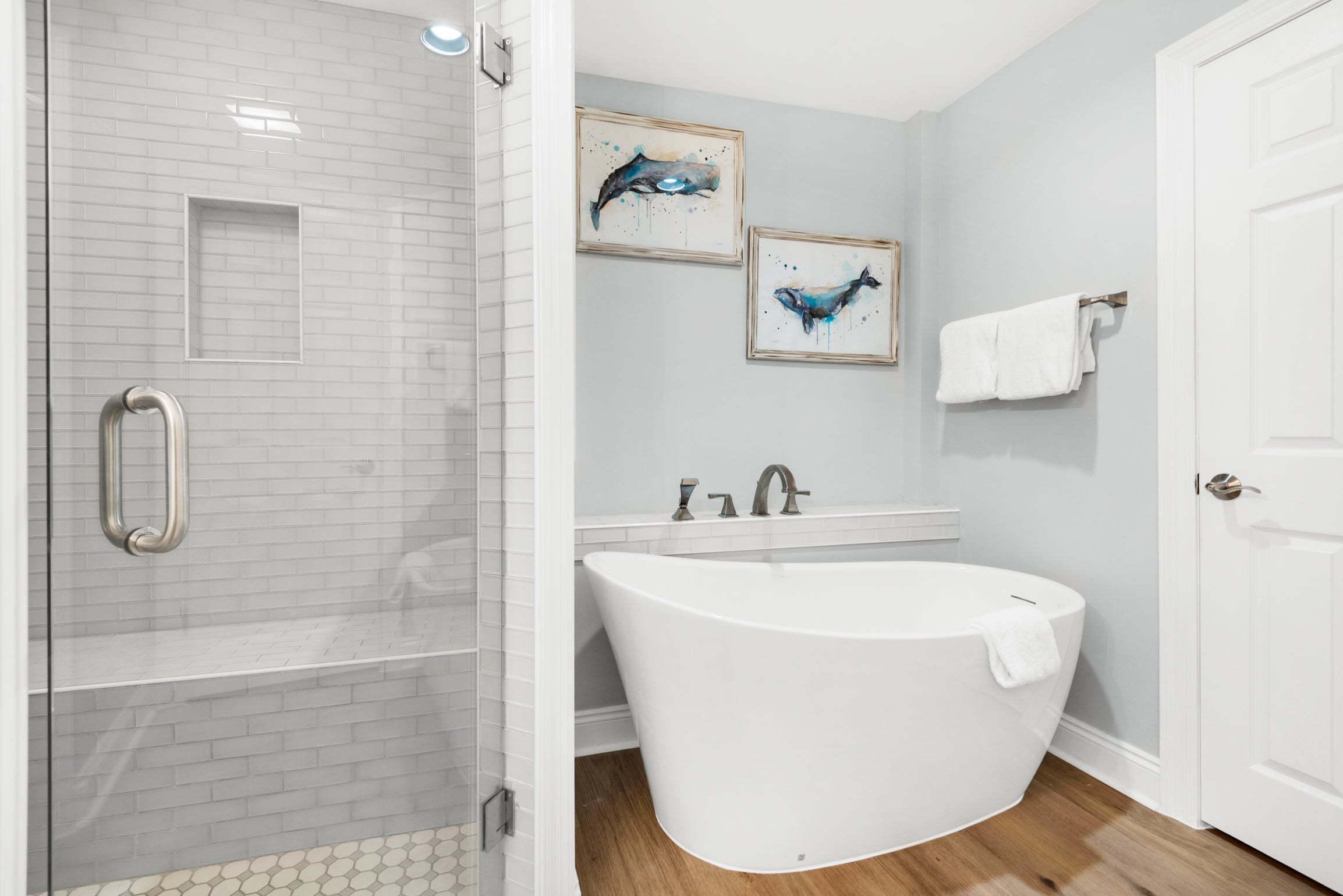 Walk-in shower and stand alone tub
