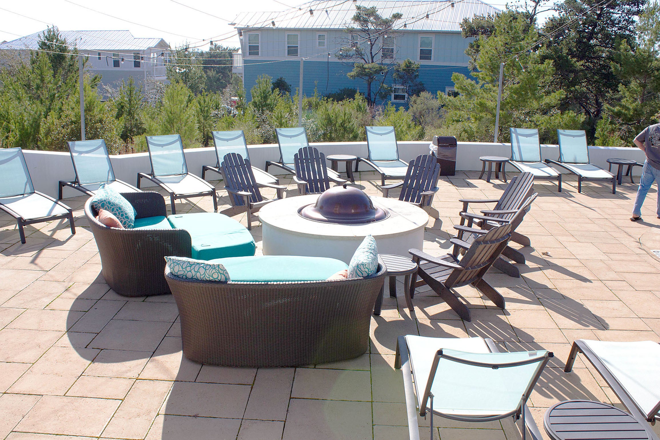 Relax by the fire pit at the Highland Parks pool