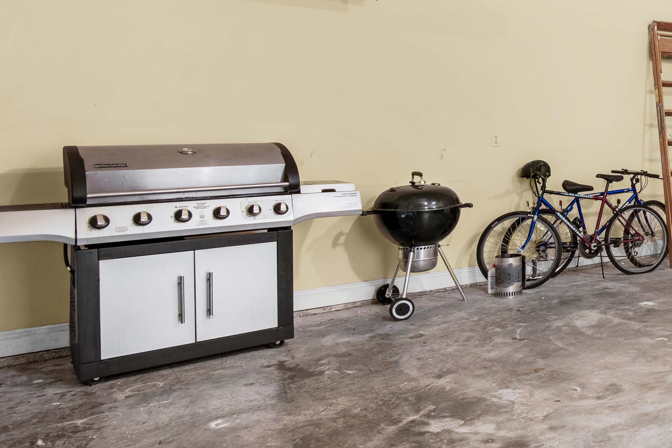 Garage with grill and bike