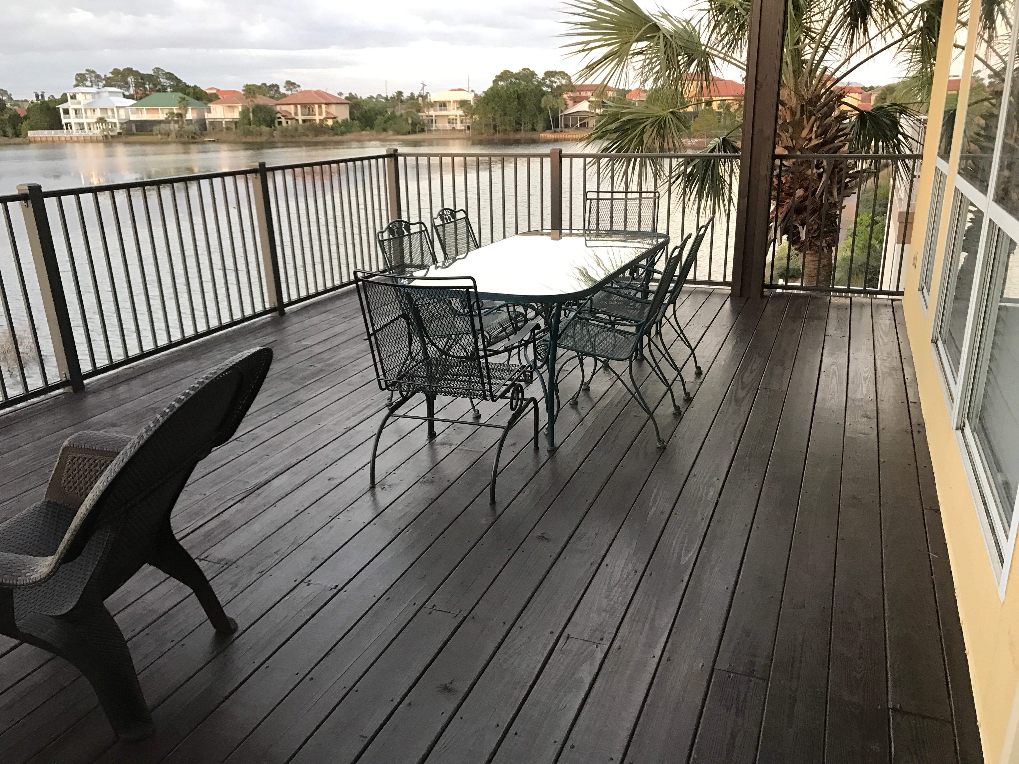 Enjoy a meal on the deck overlooking the lake