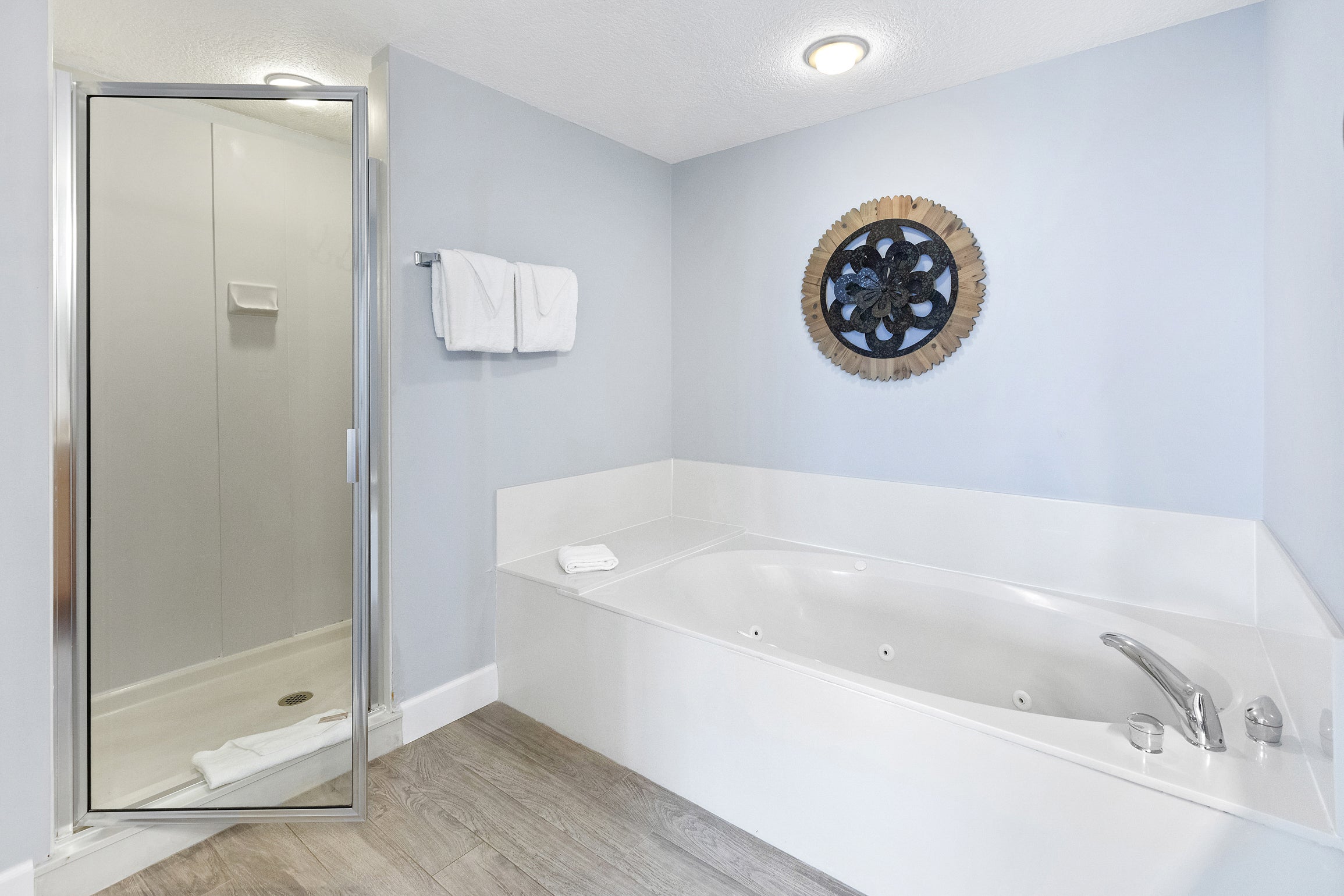 Large jetted tub and walk in shower in Master Bath