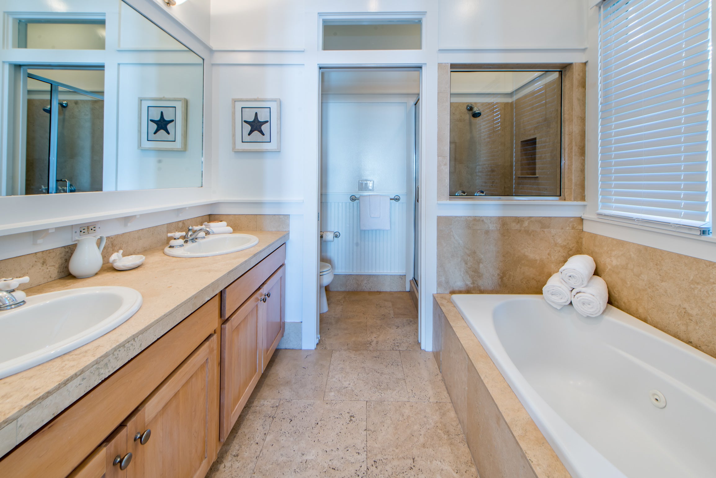 Jetted tub, dual sinks and walk-in shower
