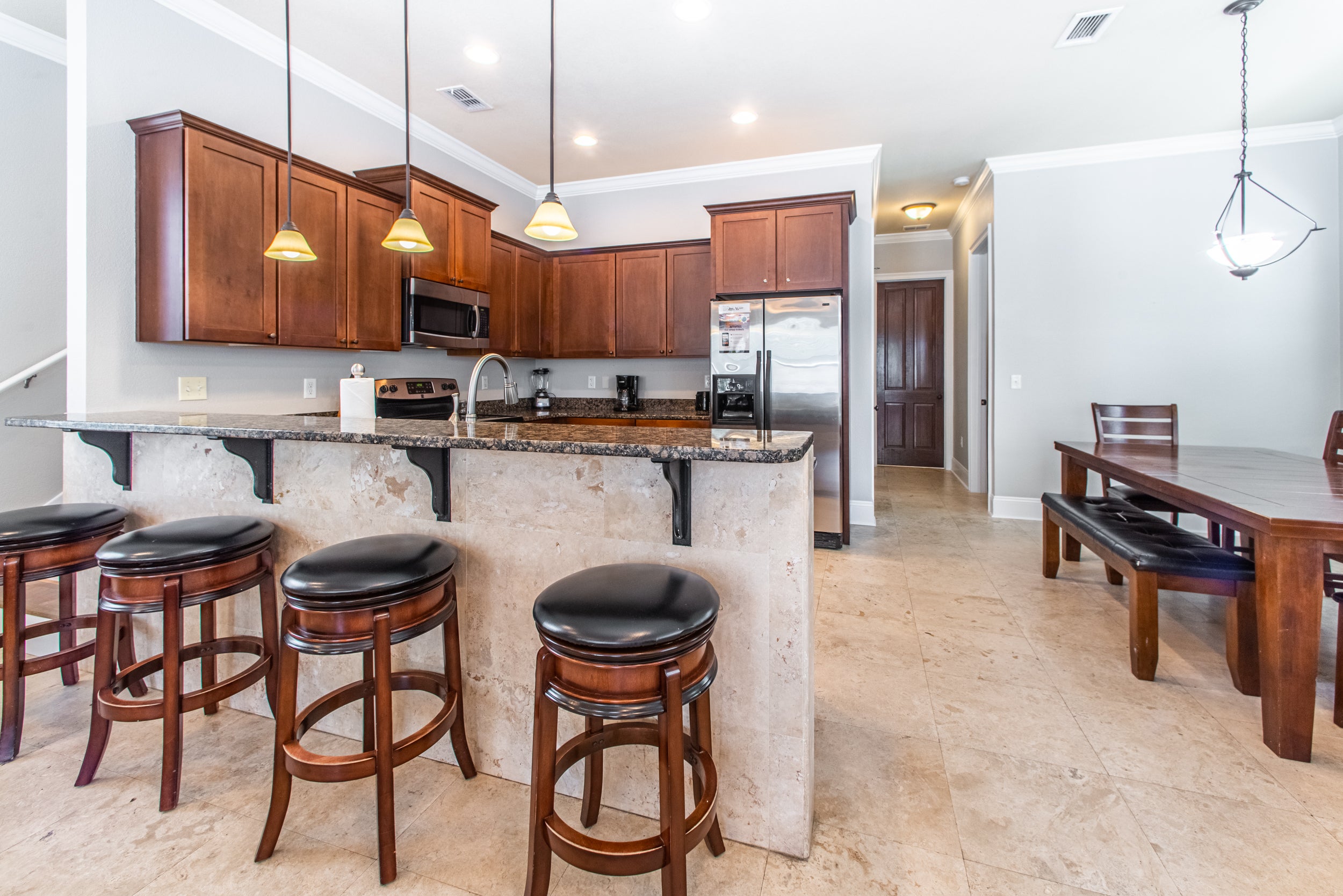 Granite counter tops and open kitchen space