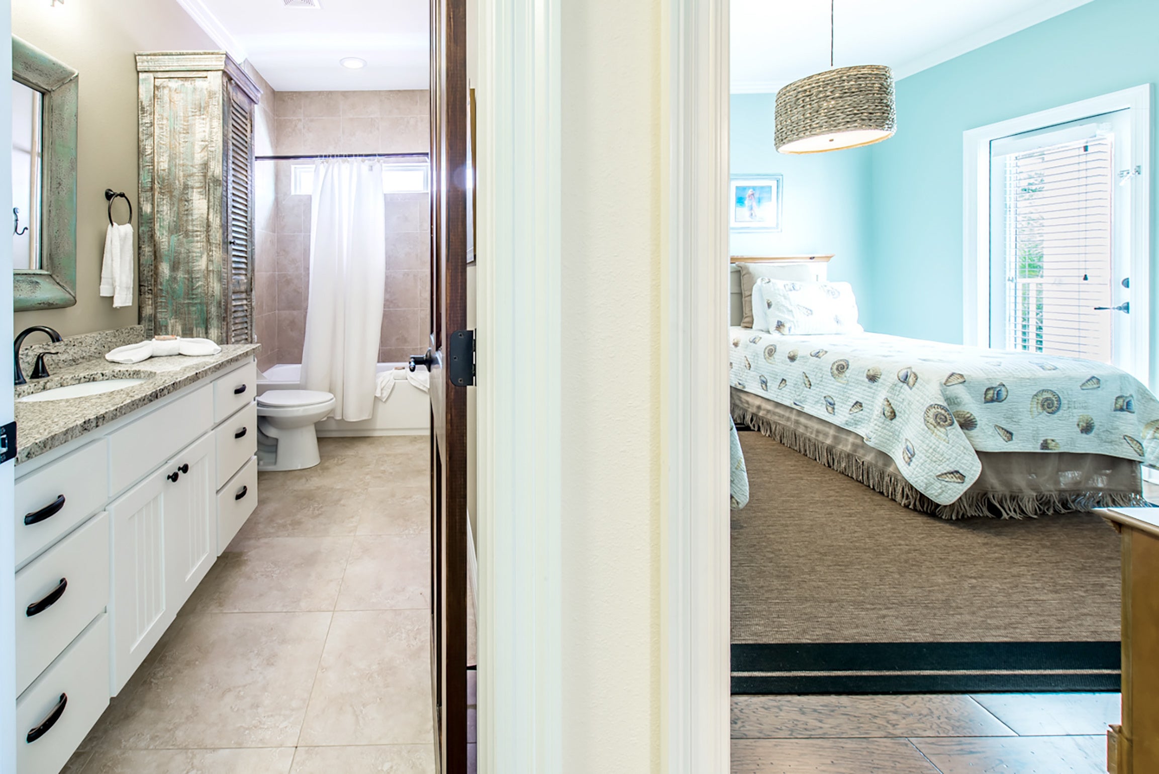 Twin guest room off large bathroom