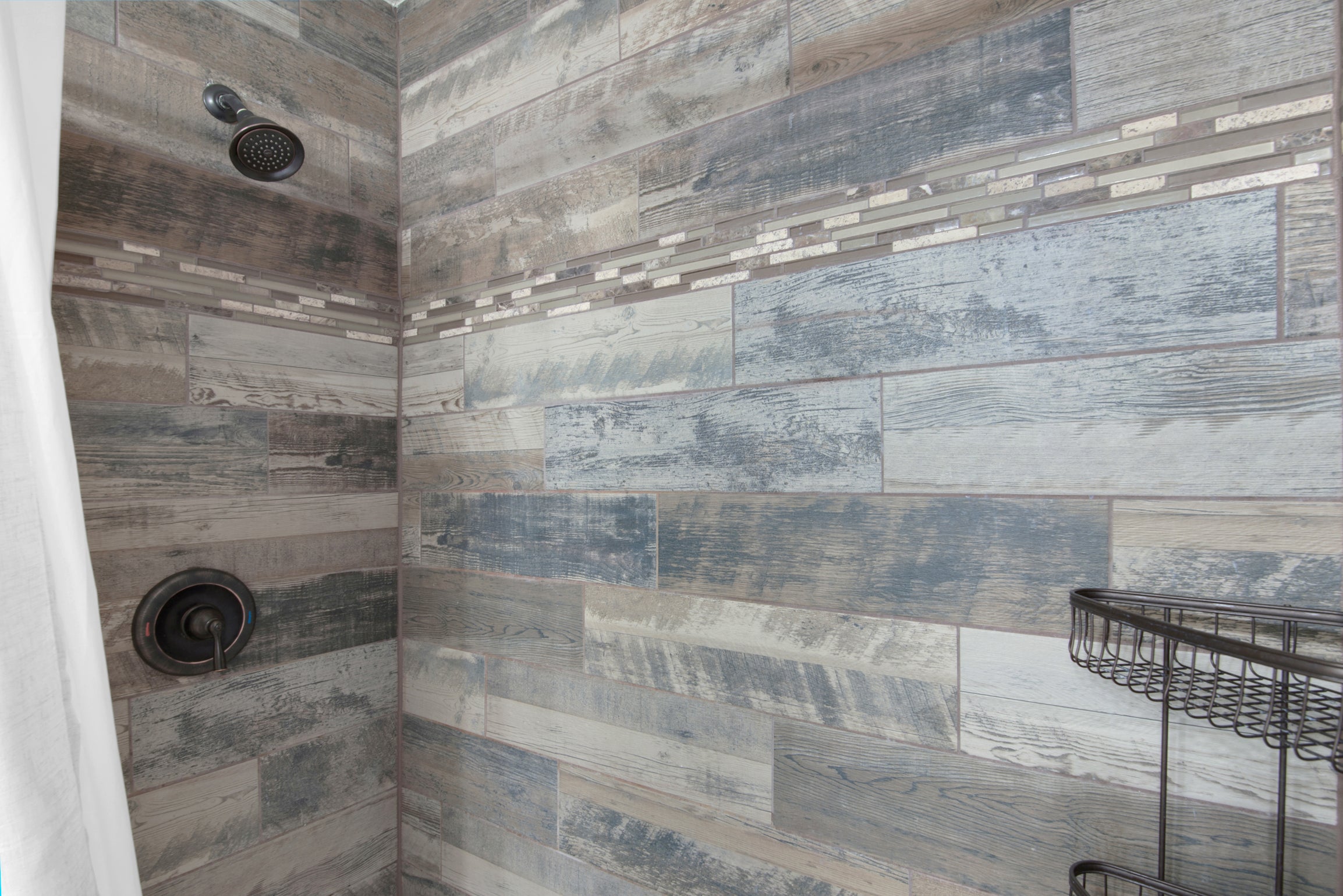 Gorgeous Driftwood Tile in the Bath