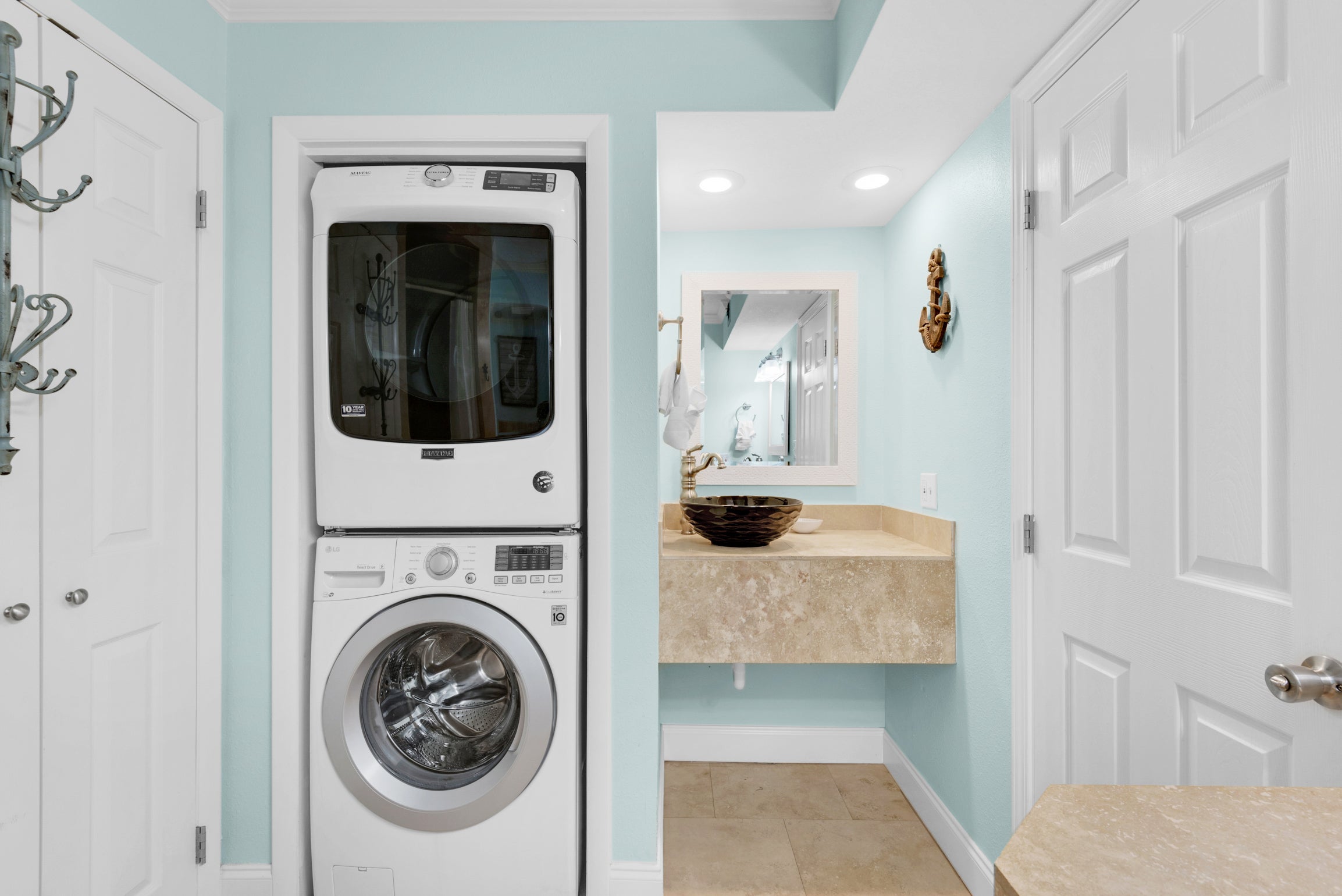 Washer and dryer in guest bathroom