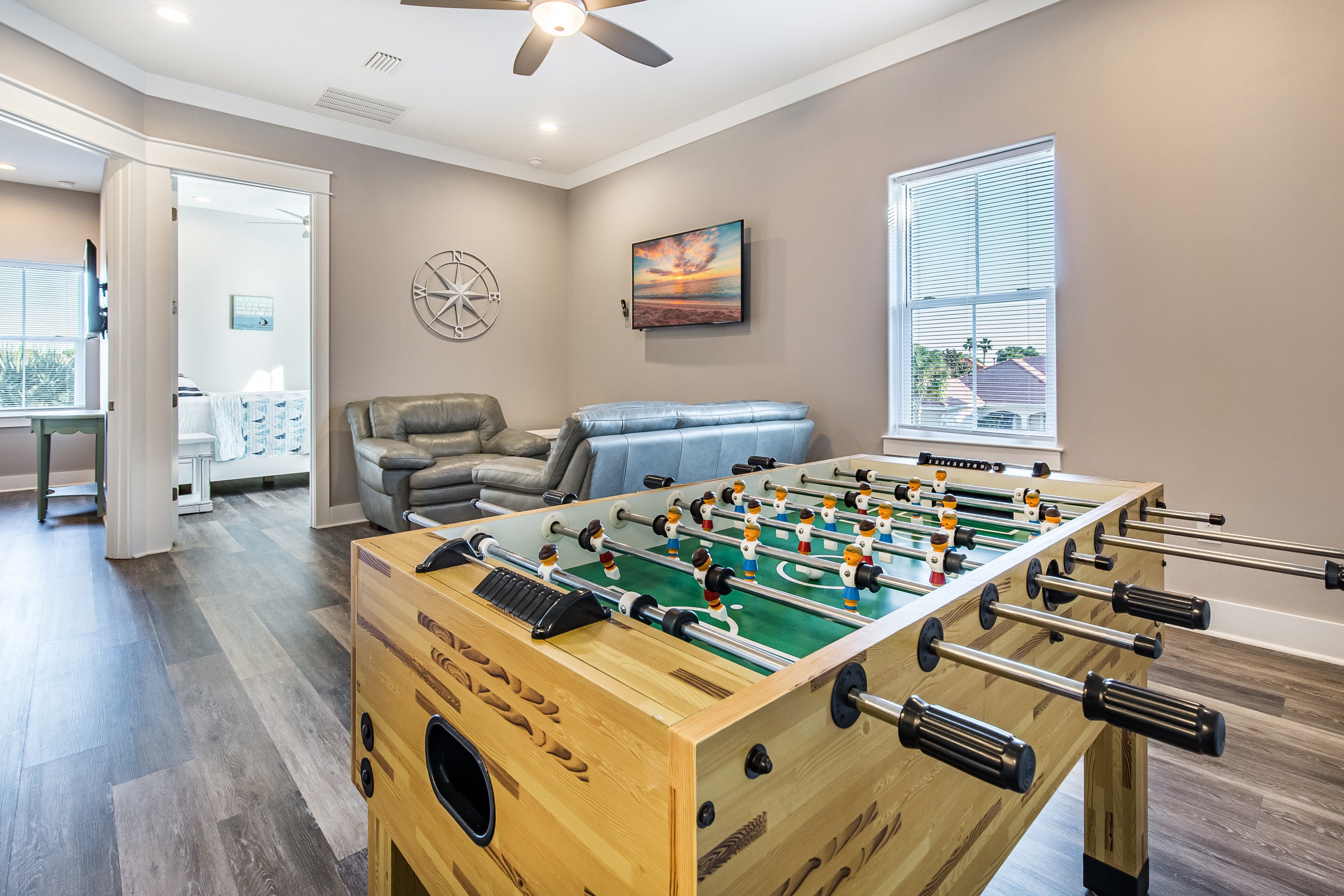 Play a game of foosball or watch some TV!