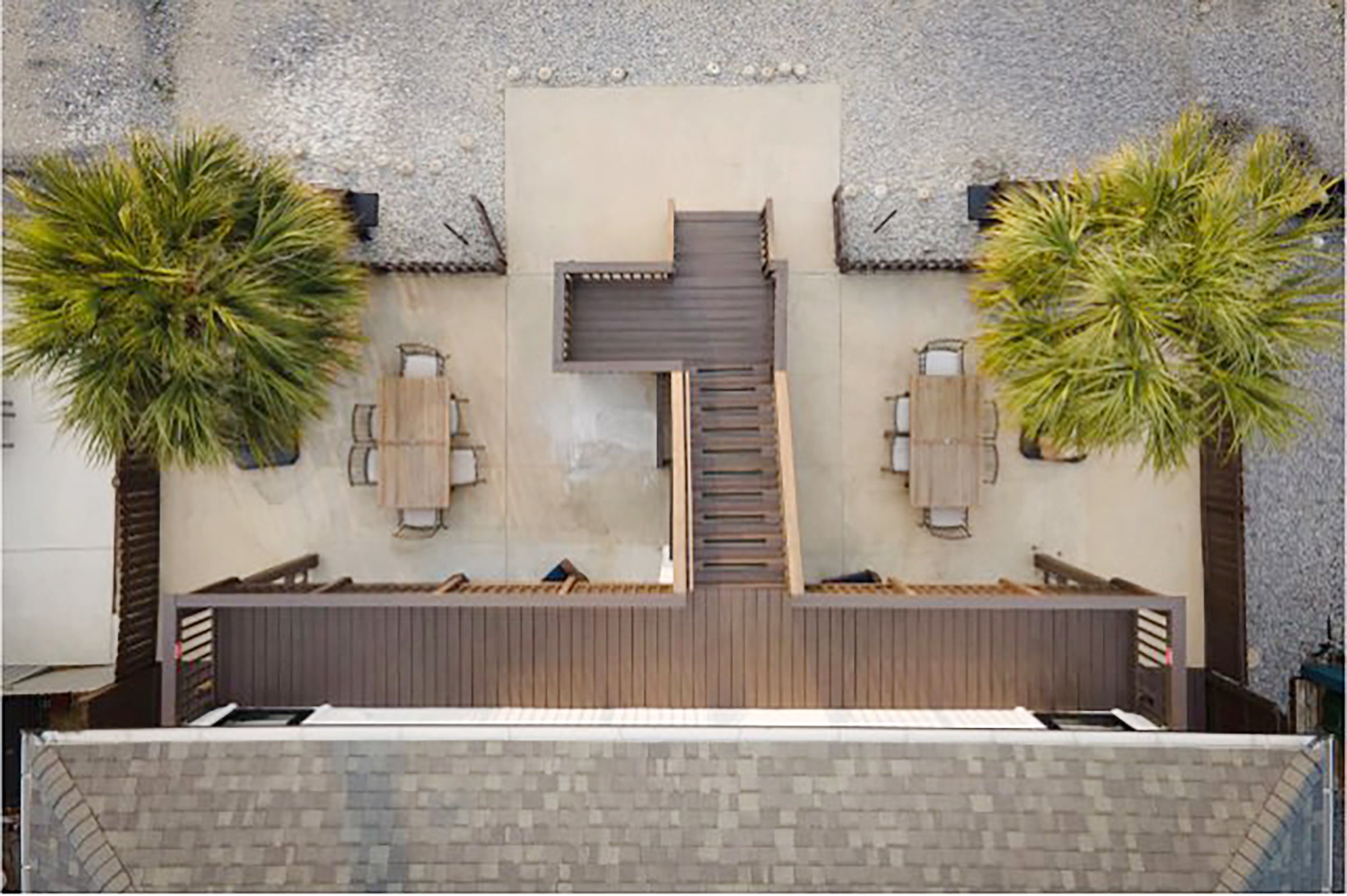 Aerial view of the front patios
