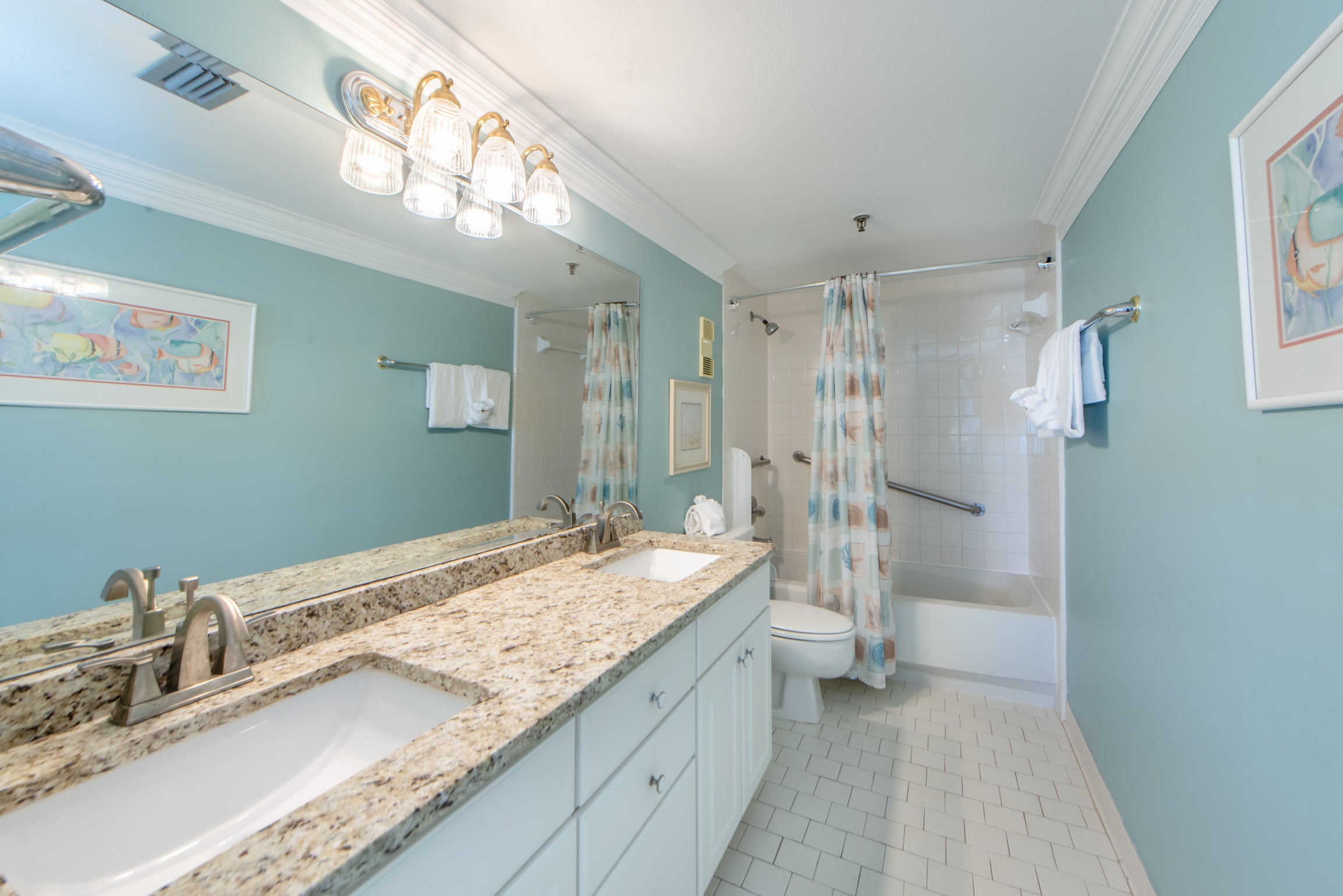 Dual sinks, shower-tub combo in Master Bath