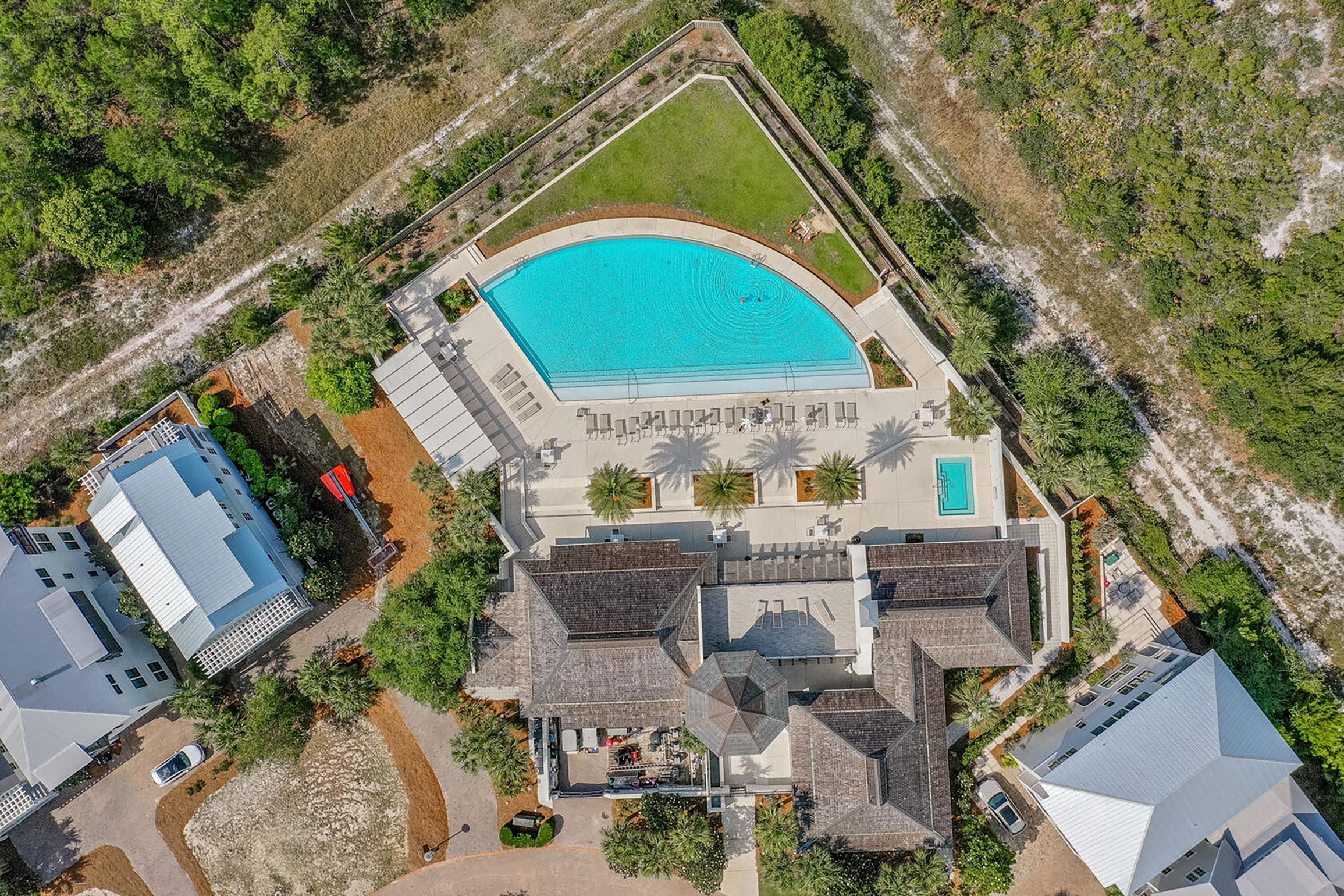 Aerial view of pool house