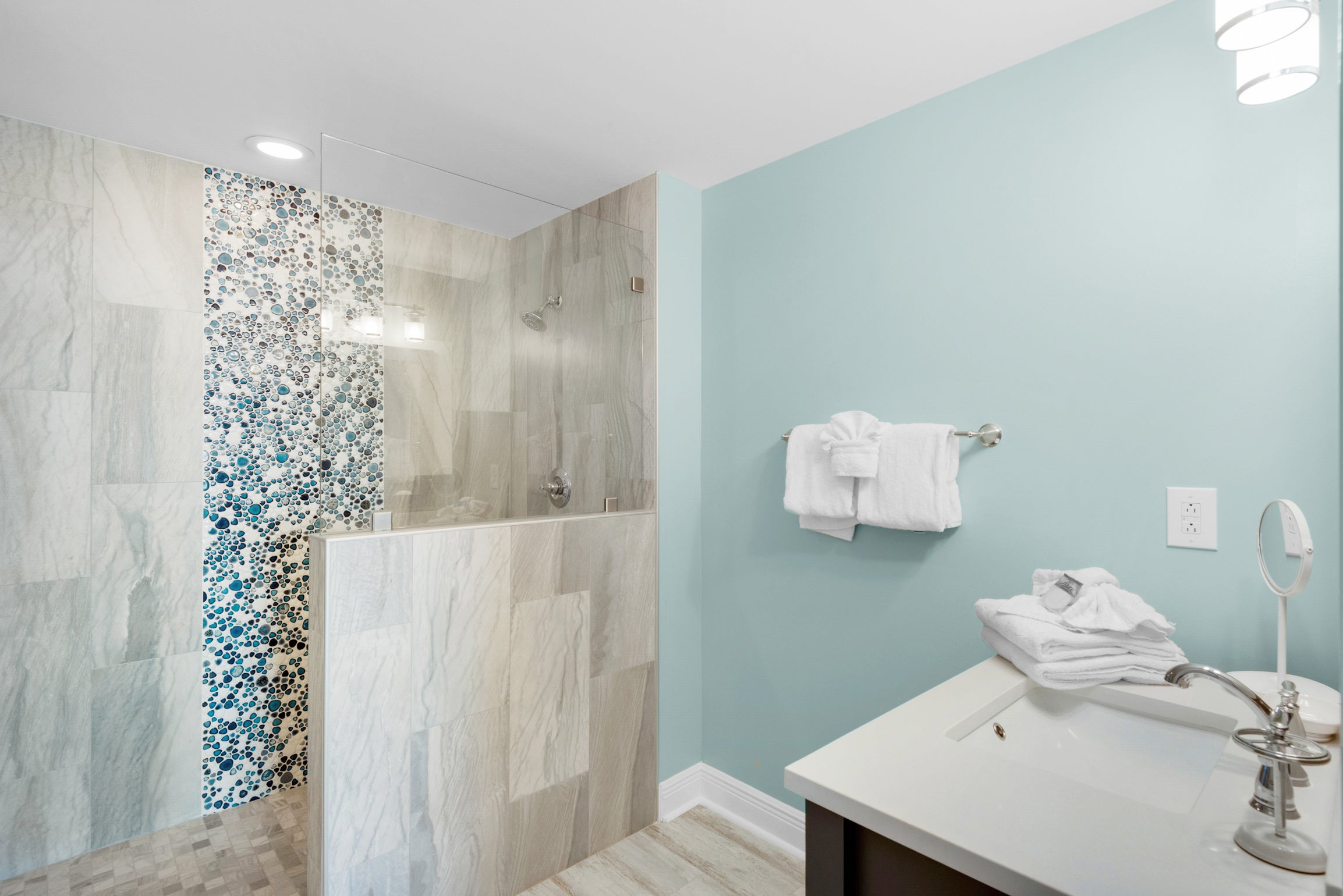 Master bathroom with beautiful tile shower