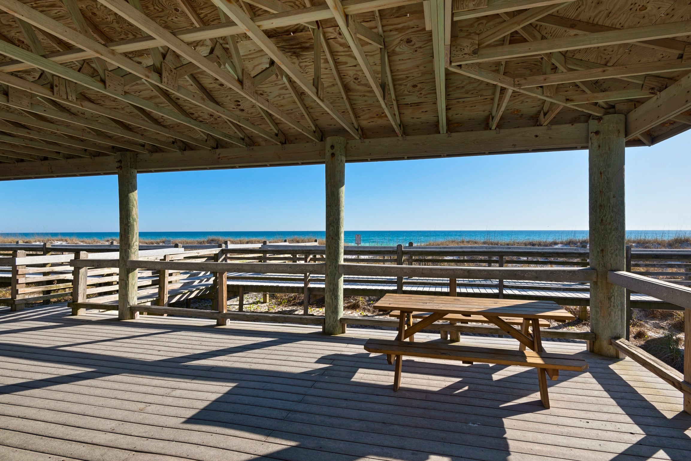 Beach side picnic tables