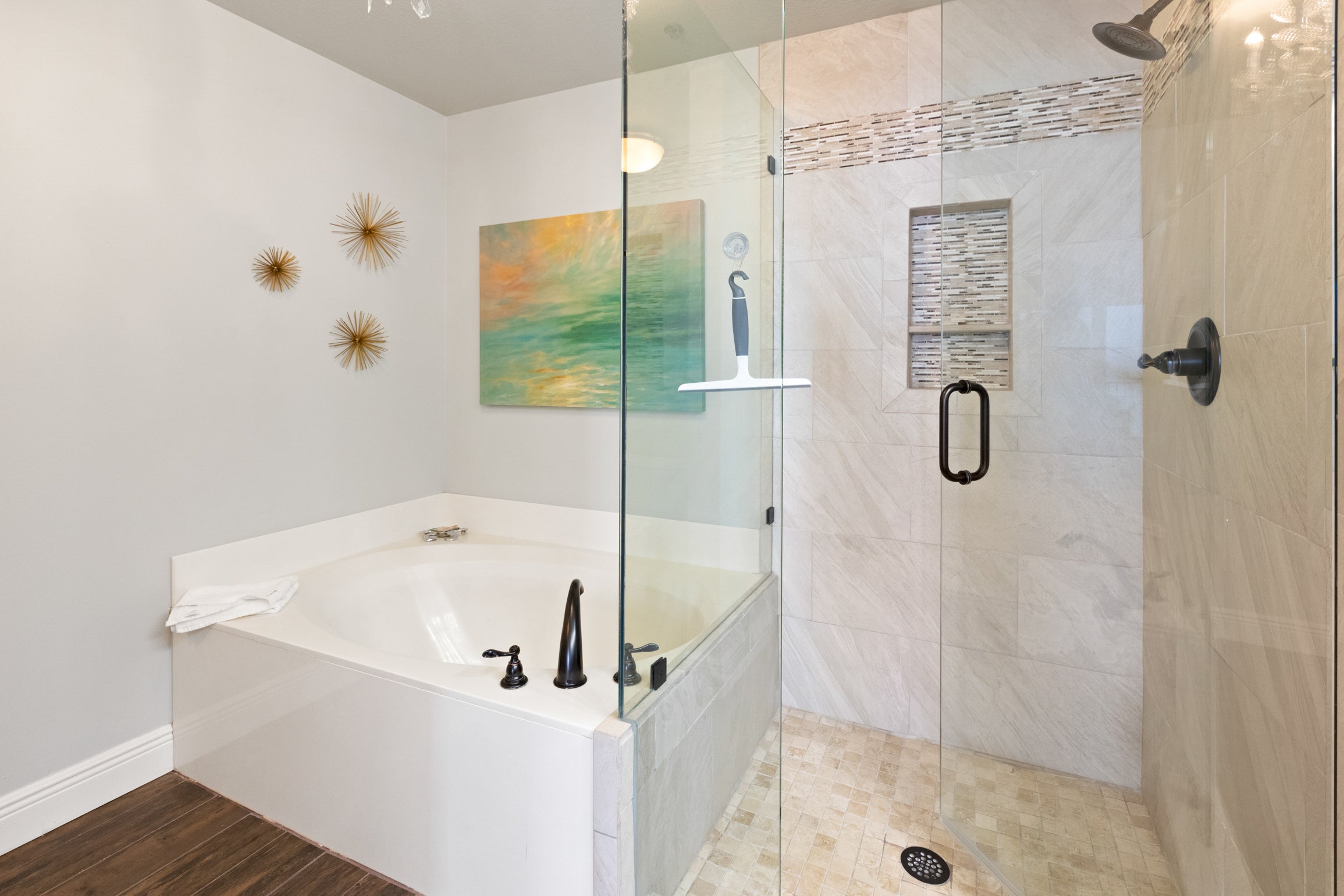 Soaking tub and walk-in shower