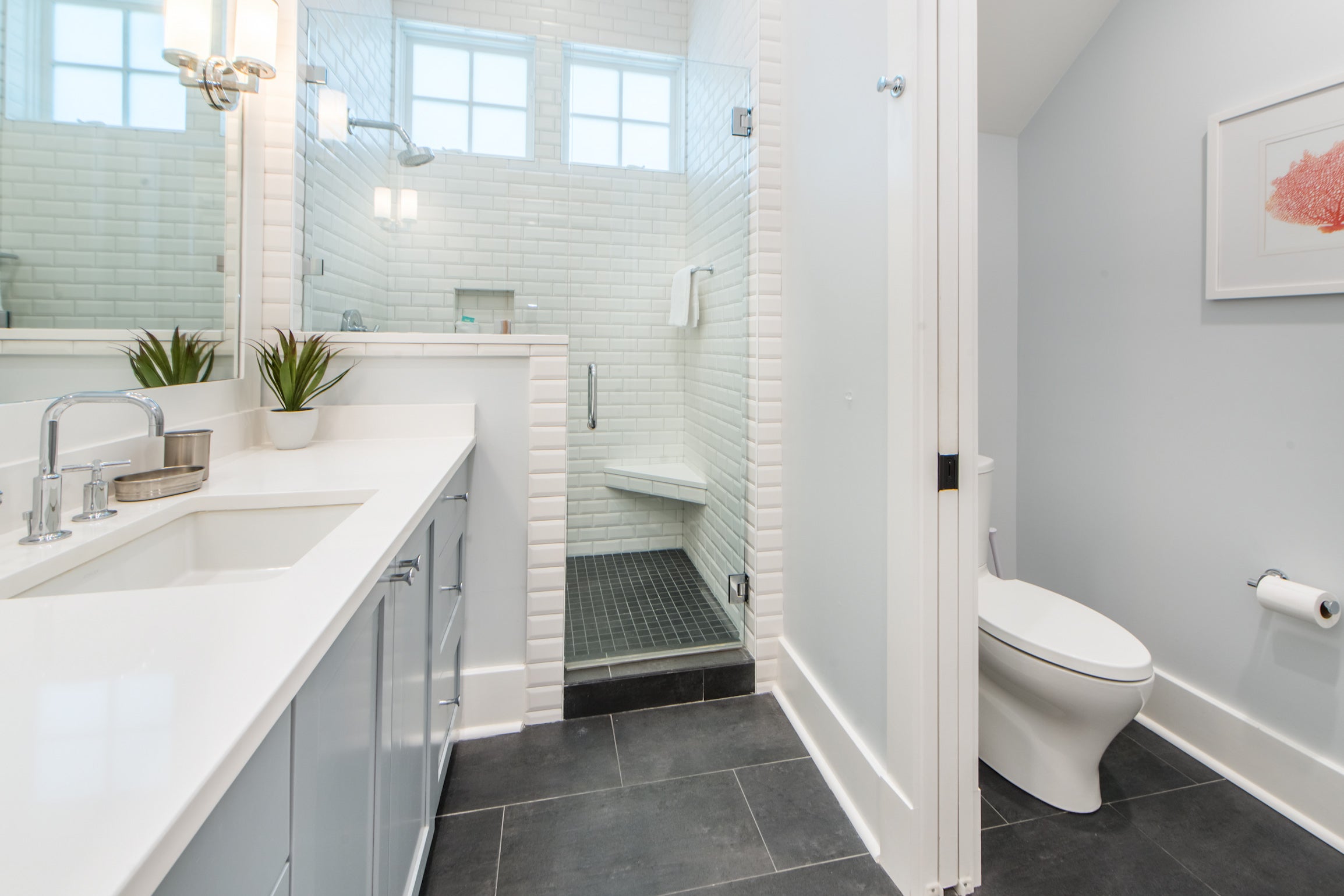 Beautifully styled guest bath with walk-in shower